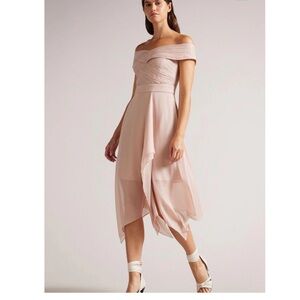 2025 Collection Ted Baker Edinio Elegant Off-Shoulder Pink Dress Sz US 6 Ted 2